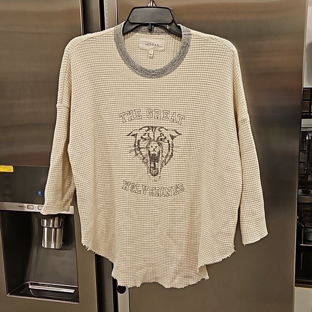 💕THE GREAT💕 The Great Circle Thermal Top ~ Washed White Wolverine Graphic 0 - Picture 11 of 15